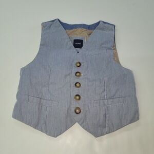 Baby Gap Toddler Vest 3 Yrs Blue White Striped Seersucker Button Adjustable Back